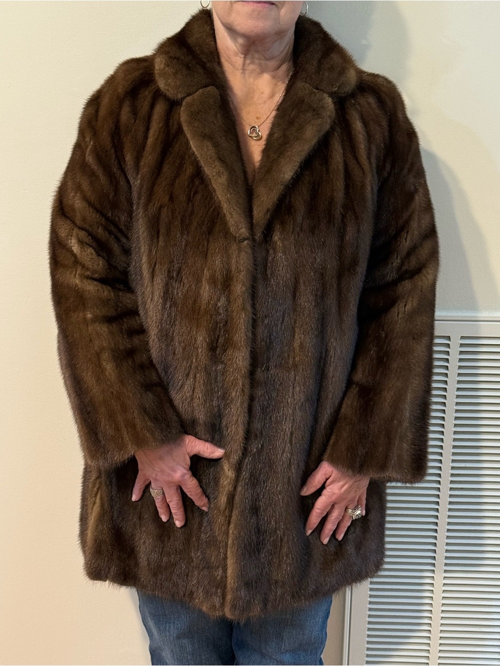 Classic Brown Mink Fur Coat - Women's Jacket